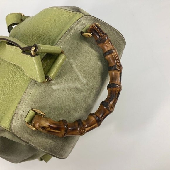 GUCCI Bamboo Backpack vintage bag Backpack suede Green - Picture 12 of 14